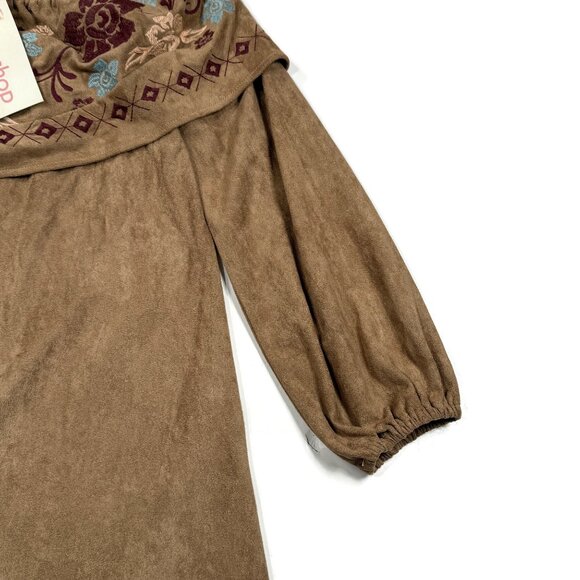 Mittoshop Tunic Suede Dress Womens‎ Medium Embroidered Beige Pullover Boho New - Picture 3 of 8